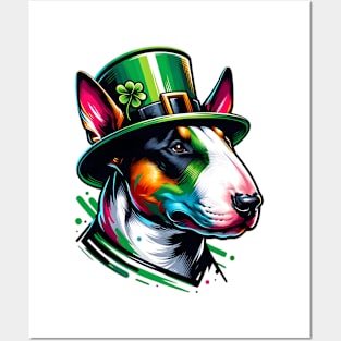 Bull Terrier's Festive Saint Patrick's Day Celebration Posters and Art